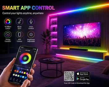 Smart RGB LED Strip Lights, 5M, USB Powered, App, Music Sync, Voice and Remote Control