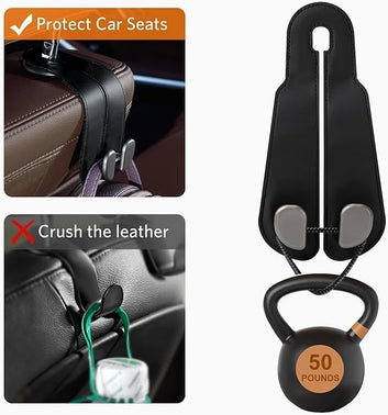 2 Pcs Leather Car Seat Headrest Hooks - Universal Multipurpose Backseat Organizer for Purses, Bags, Groceries & Phones