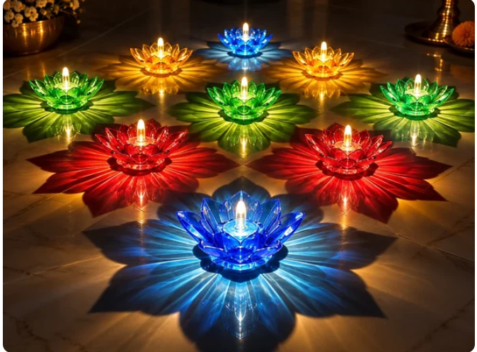 Multicolour Diwali Diyas Colourful 3D 2 IN 1 Reflection Diya (Pack of 12)