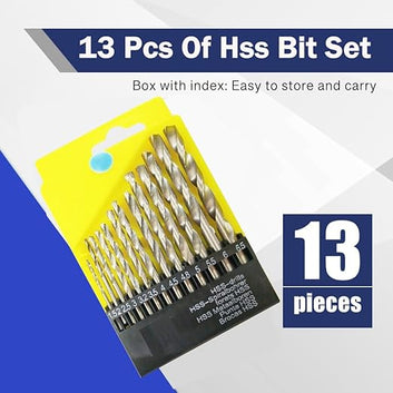 13 Pcs Of Hss Bit Set For Drilling Wood, Steel, Plastic And Wall 1.5-6.5 Mm, Straight - NEW